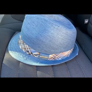Stetson Blue Fedora with Plaid Band